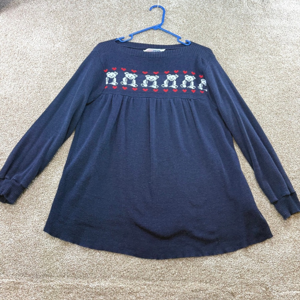 Special Delivery VTG Maternity Sweater Blue Teddy Bear Babydoll Knit Top Large
